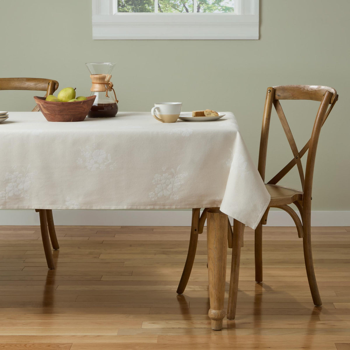 The Pioneer Woman Tonal Floral Jacquard Woven Fabric Tablecloth, Light Taupe, 60"W x 102"L