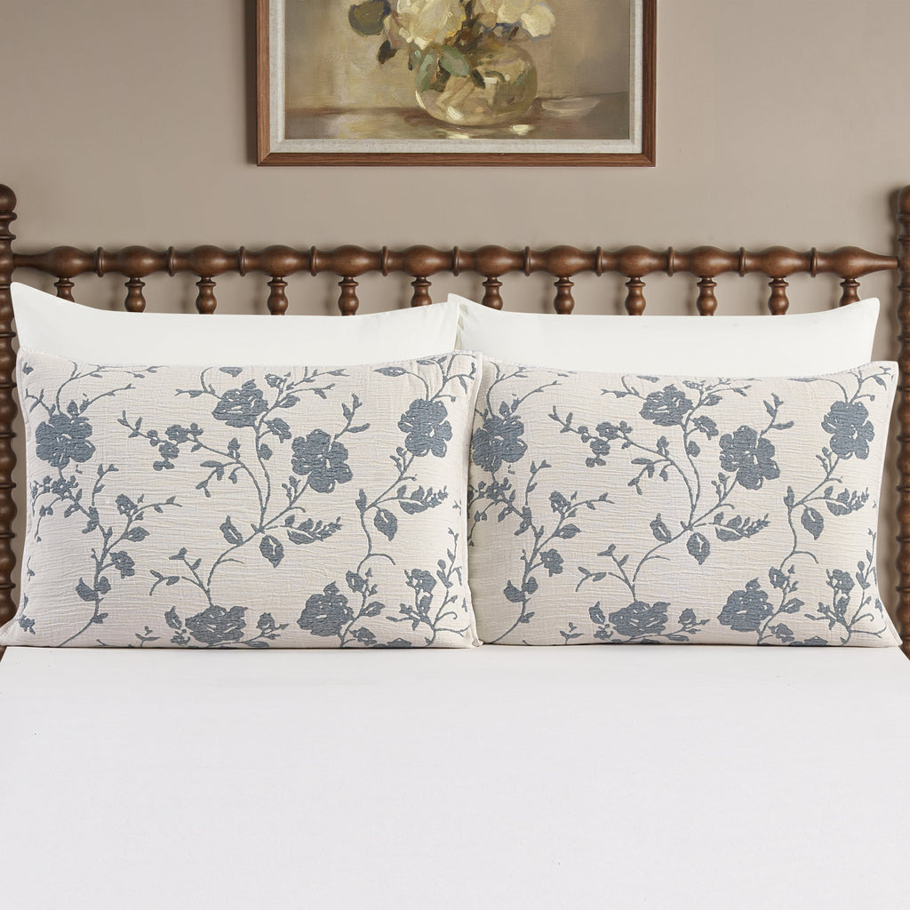 Agatha Floral Gauze Pillow Sham, Standard, Blue Dust, 2 Pack | Prairie Lane - View 2