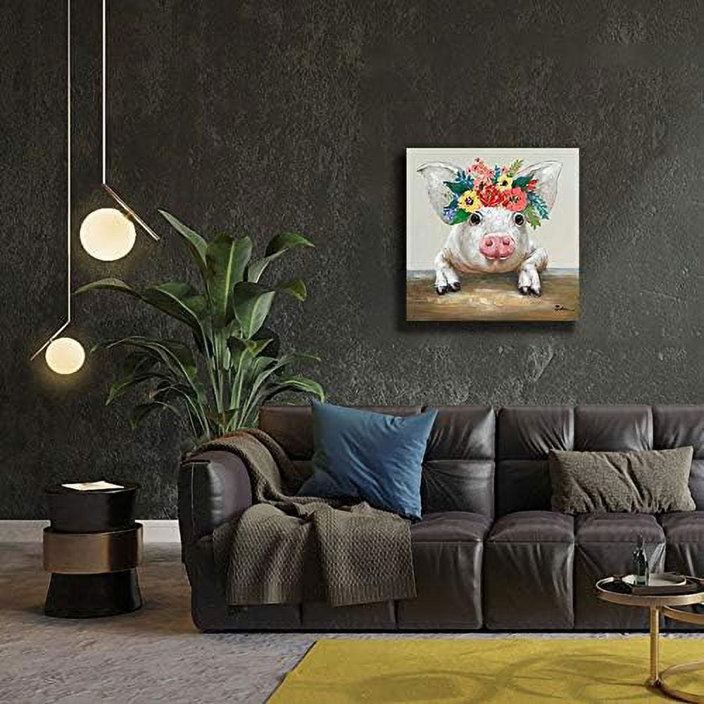 CDDposter Pig Canvas Picture Wall Art: Rustic Pig Floral Crown Wall Decor Farm Animal Wall Art Pioneer Woman Kitchen Farmhouse Home Decorations