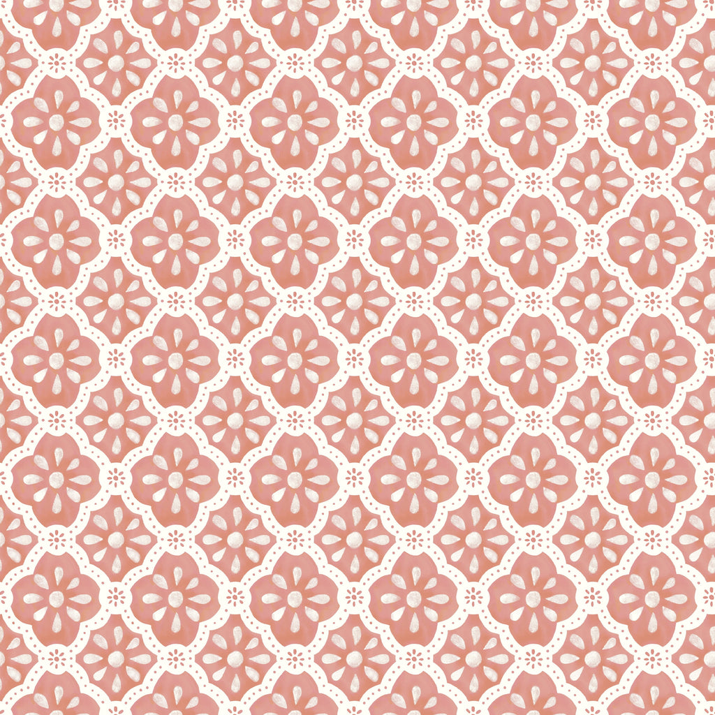 Pink Salmon Washy Trellis Peel and Stick Wallpaper, 18" x 18.86' | Prairie Lane - View 10
