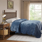 Eloise Floral Velvet Quilt, Full/Queen, Blue Dust Bedding | Prairie Lane - View 4
